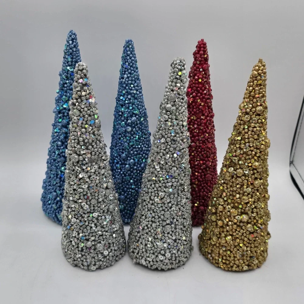 Vtg Gold Silver‎ Red Blue Cardboard Cone Christmas Trees 9